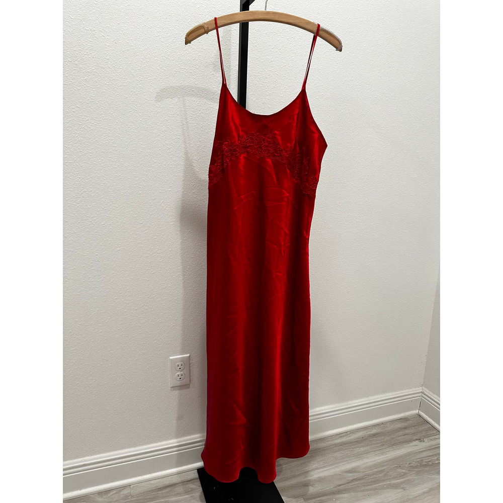 Jones New York Red Flowy Maxi Slip Lace Dress Size Medium